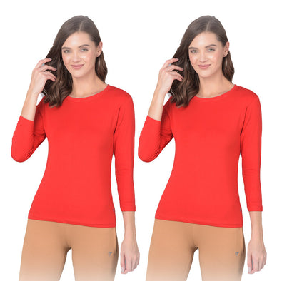 Comfort Lady Regular Fit Round Neck Plain Full Sleeve T-Shirt pack of 2