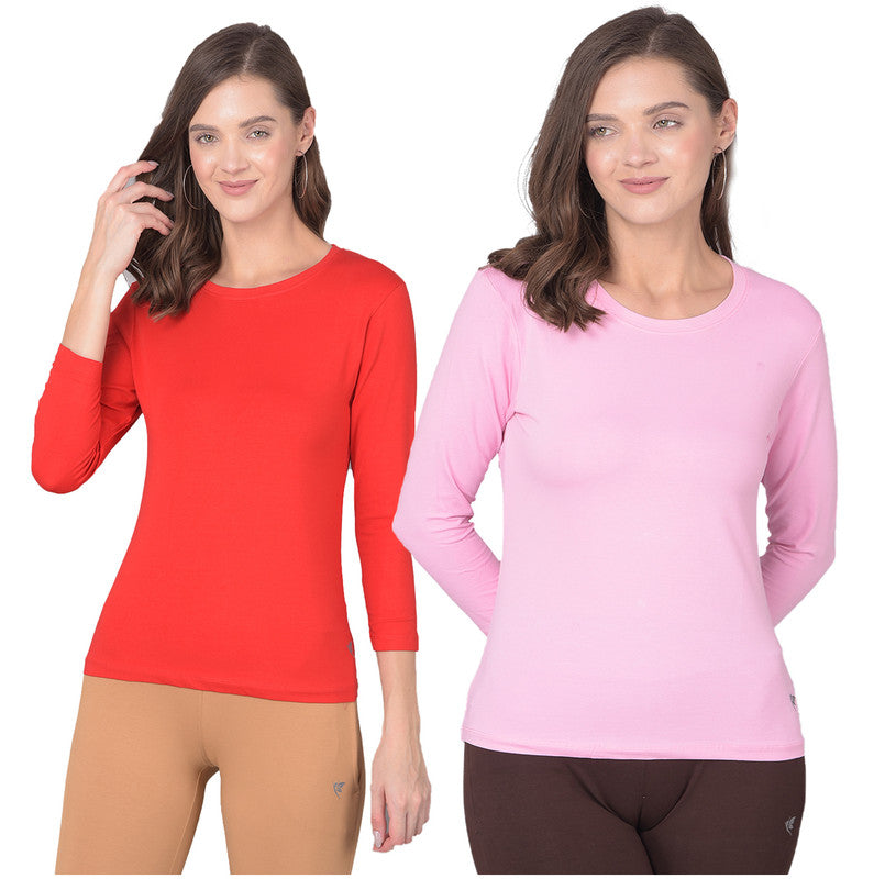 Comfort Lady Regular Fit Round Neck Plain Full Sleeve T-Shirt pack of 2