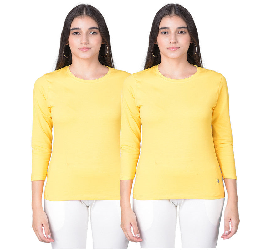 Comfort Lady Regular Fit Round Neck Plain Full Sleeve T-Shirt pack of 2