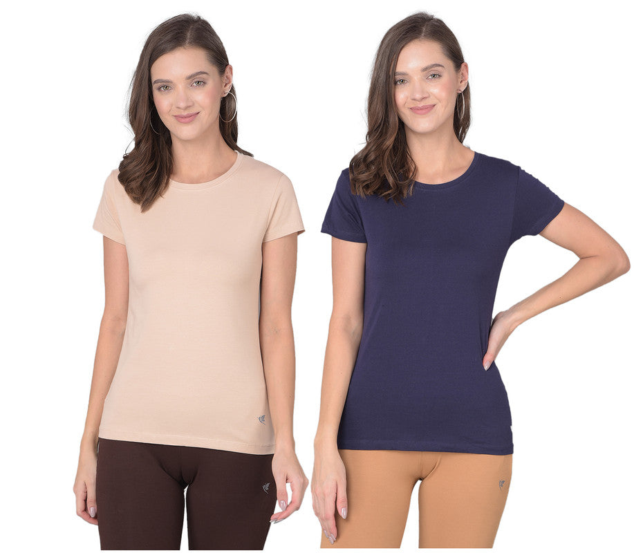 Comfort Lady Regular Fit Plain Half Sleeve T Shirt Pack of 2