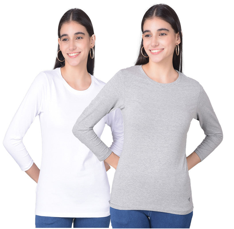 Comfort Lady Regular Fit Round Neck Plain Full Sleeve T-Shirt pack of 2