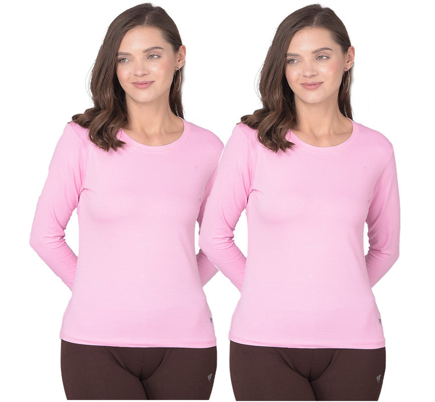 Comfort Lady Regular Fit Round Neck Plain Full Sleeve T-Shirt pack of 2